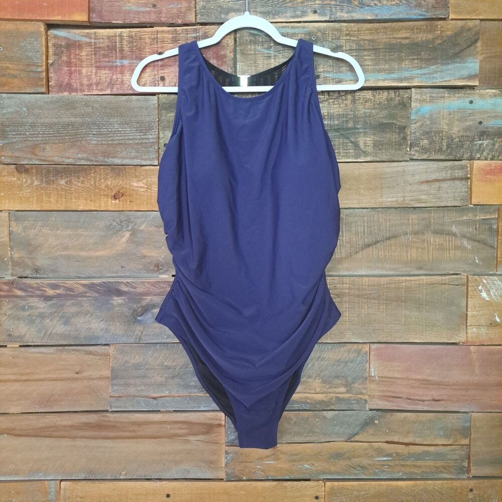 Cupshe XL Blue‎ High Neck Ruched Sides Tummy Contouring One Piece Swimsuit NWT